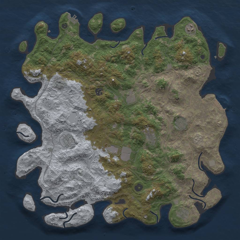 Rust Map: Procedural Map, Size: 4500, Seed: 1386661671, 18 Monuments