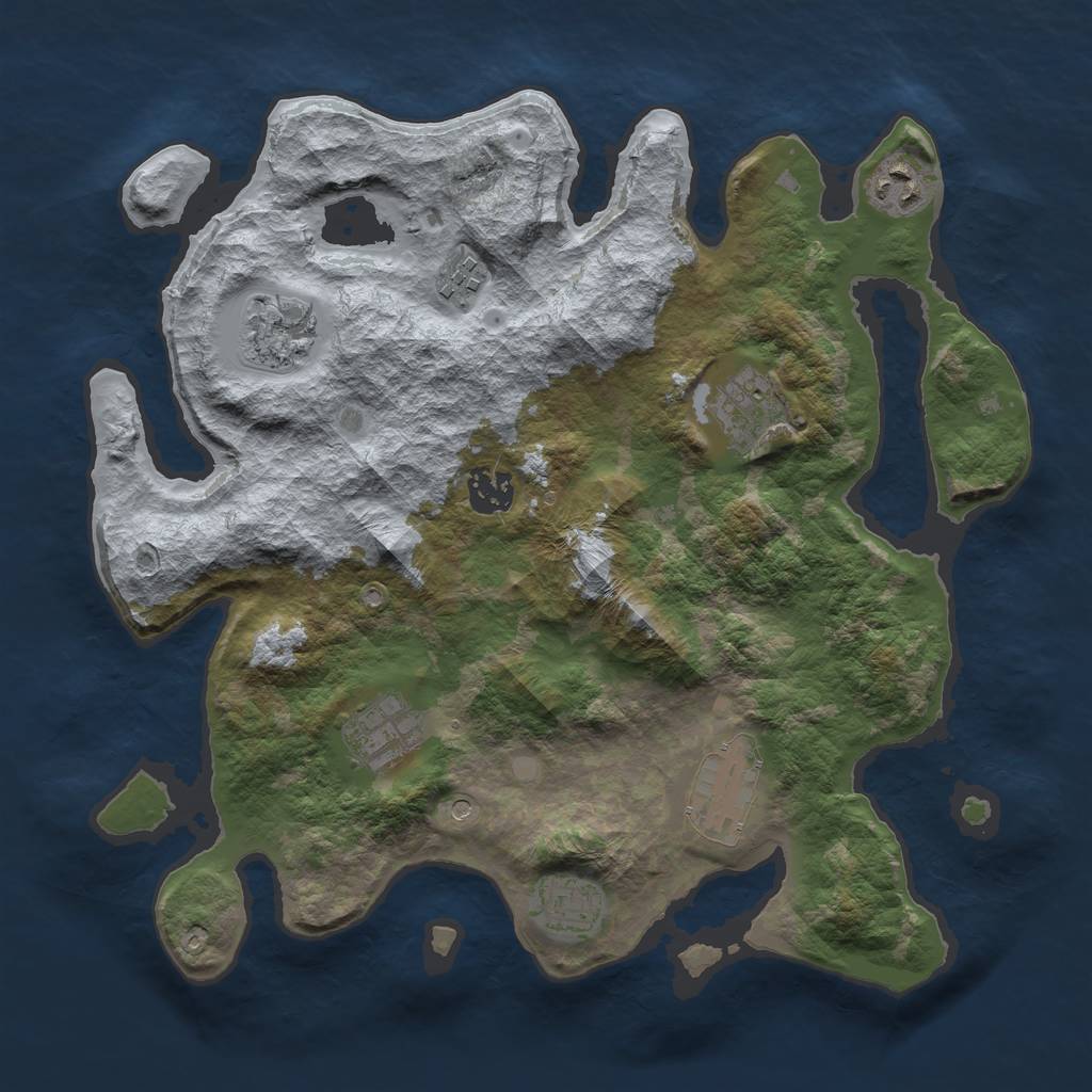 Rust Map: Barren, Size: 3400, Seed: 308591, 11 Monuments