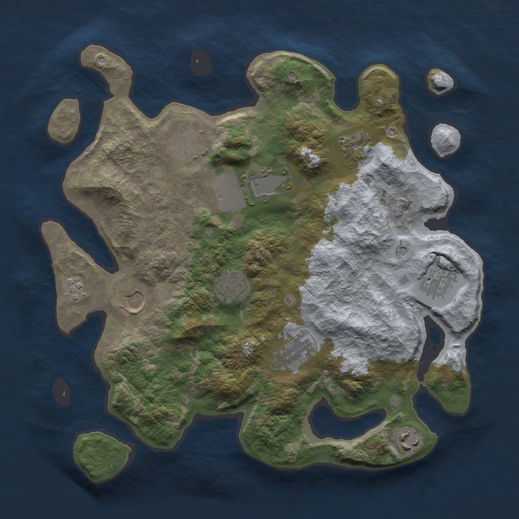 Rust Map: Barren, Size: 3500, Seed: 856966321, 12 Monuments