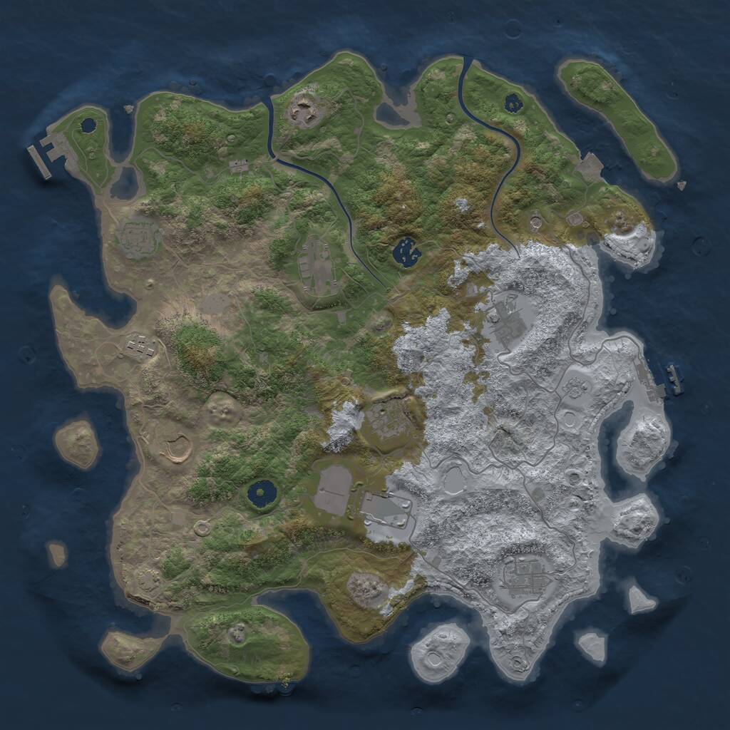Rust Map: Procedural Map, Size: 3990, Seed: 185933478, 16 Monuments