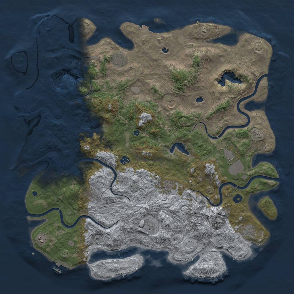 Rust Map: Procedural Map, Size: 5000, Seed: 953286, 16 Monuments