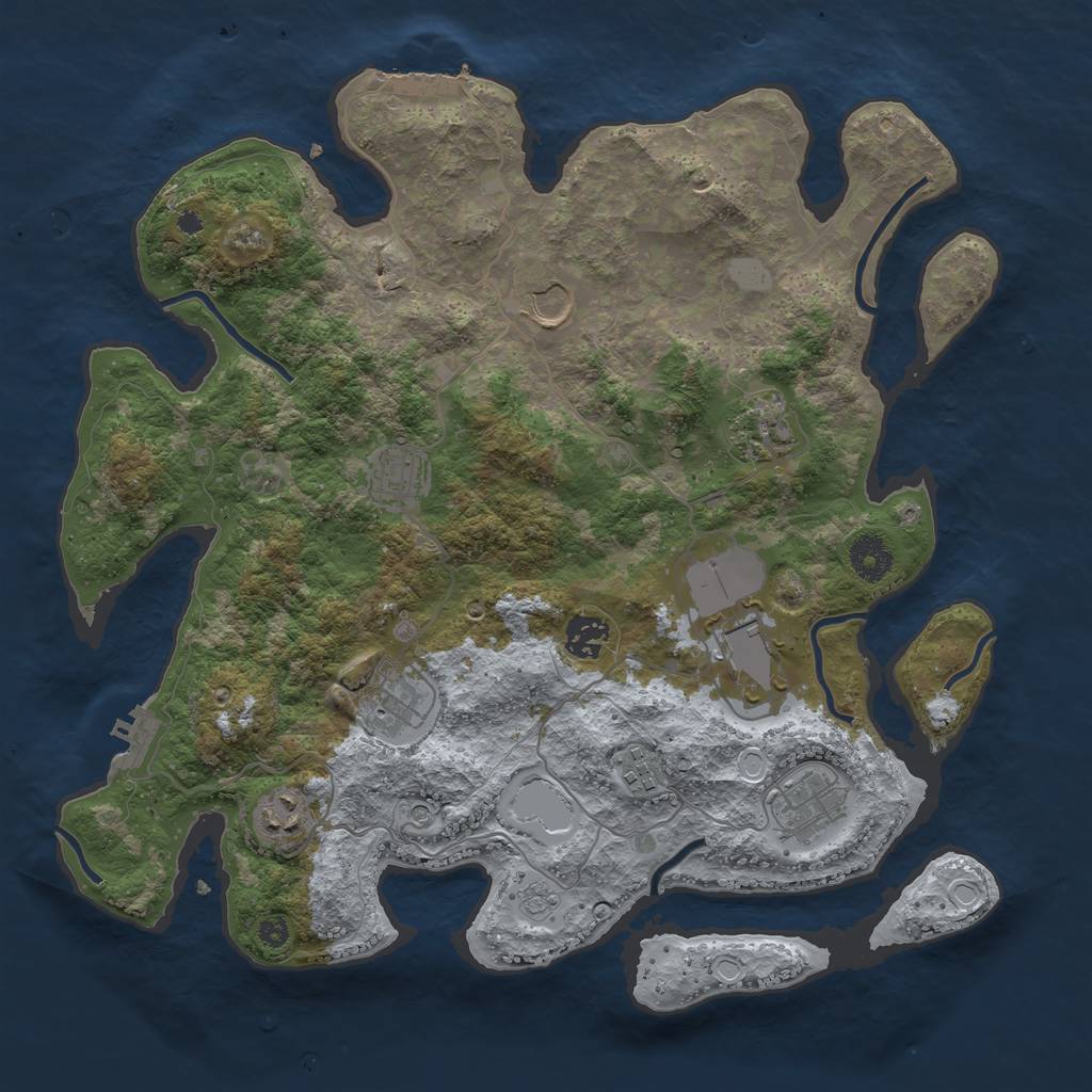 Rust Map: Procedural Map, Size: 3700, Seed: 70322068, 18 Monuments