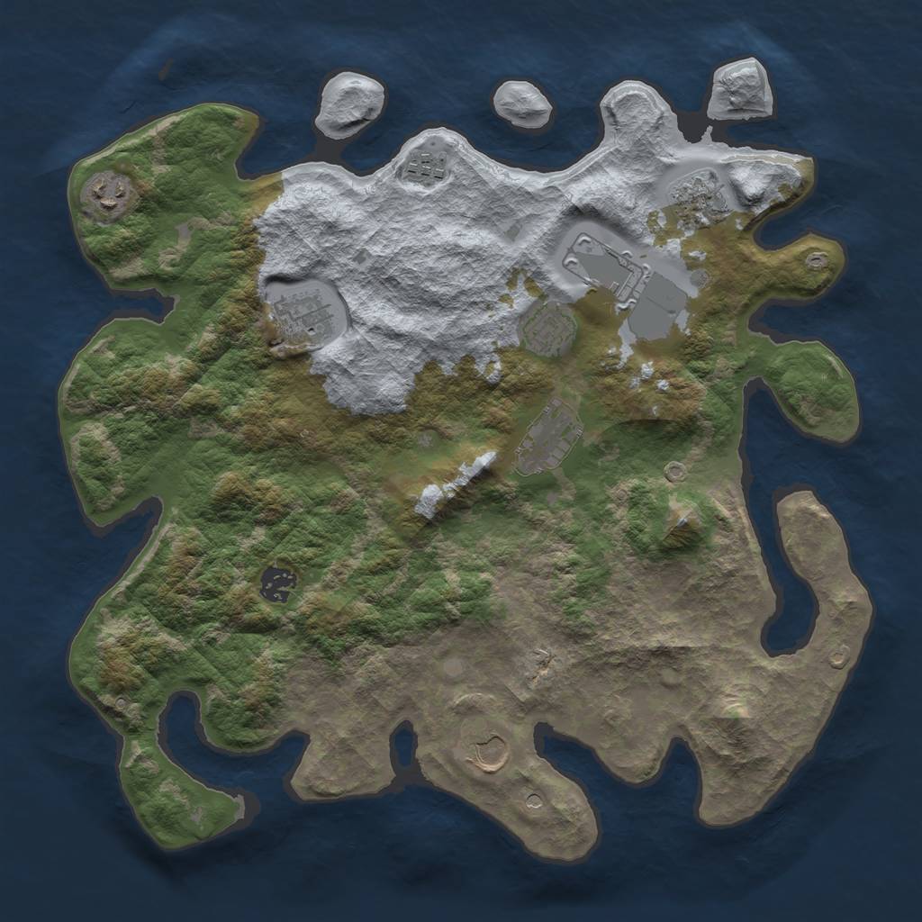 Rust Map: Barren, Size: 3800, Seed: 228228, 12 Monuments
