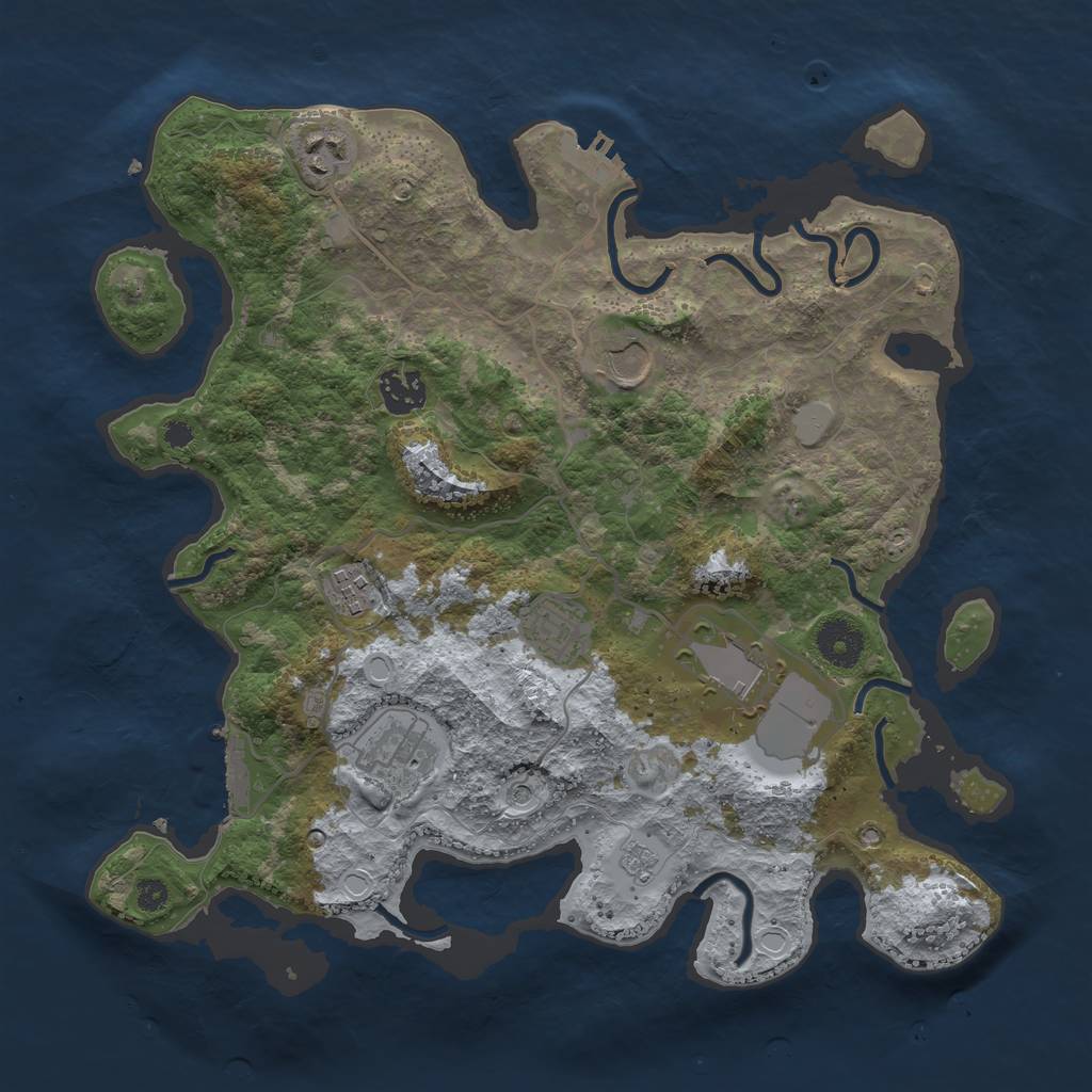 Rust Map: Procedural Map, Size: 3500, Seed: 4308, 16 Monuments