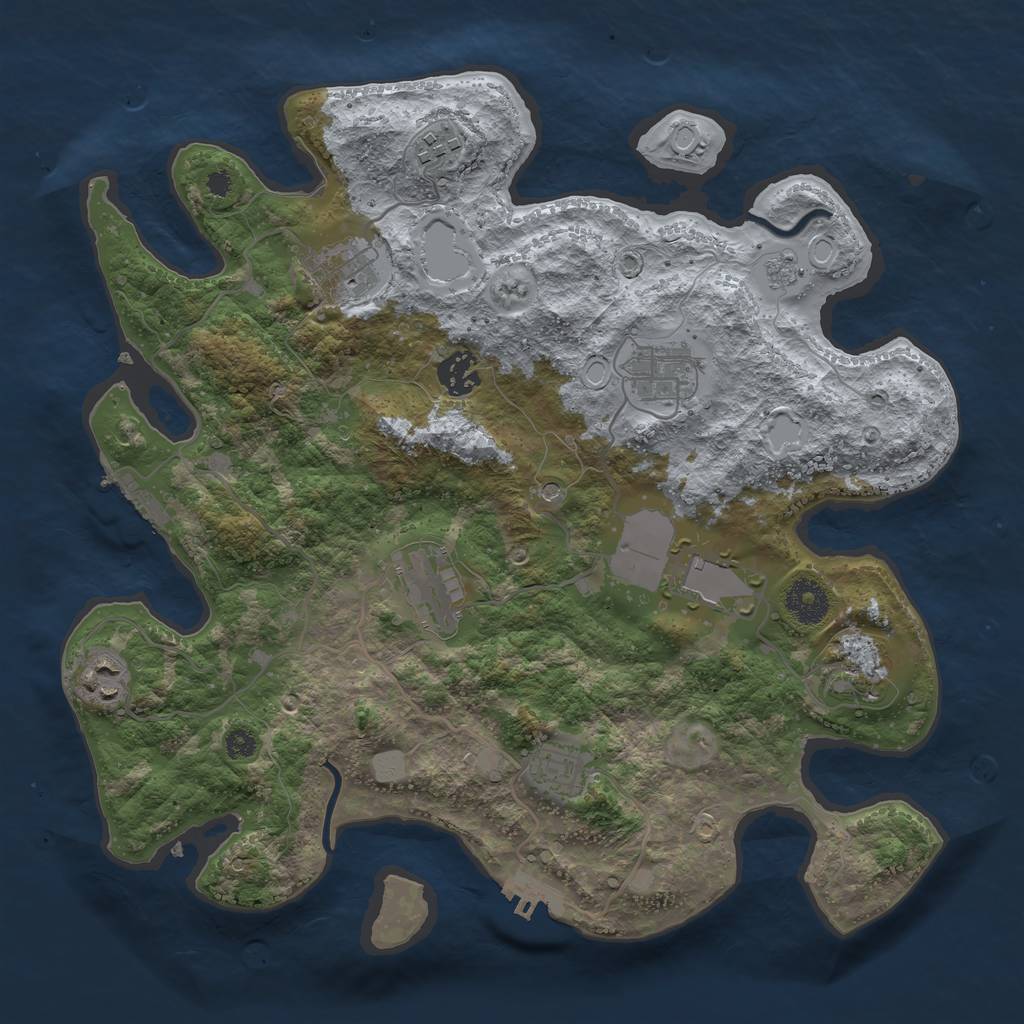 Rust Map: Procedural Map, Size: 3500, Seed: 1127091965, 18 Monuments