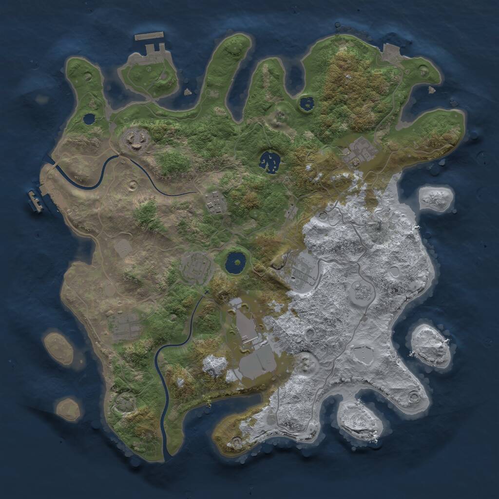 Rust Map: Procedural Map, Size: 3500, Seed: 836077388, 14 Monuments