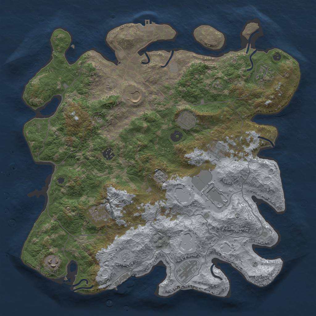 Rust Map: Procedural Map, Size: 4050, Seed: 1721455752, 19 Monuments
