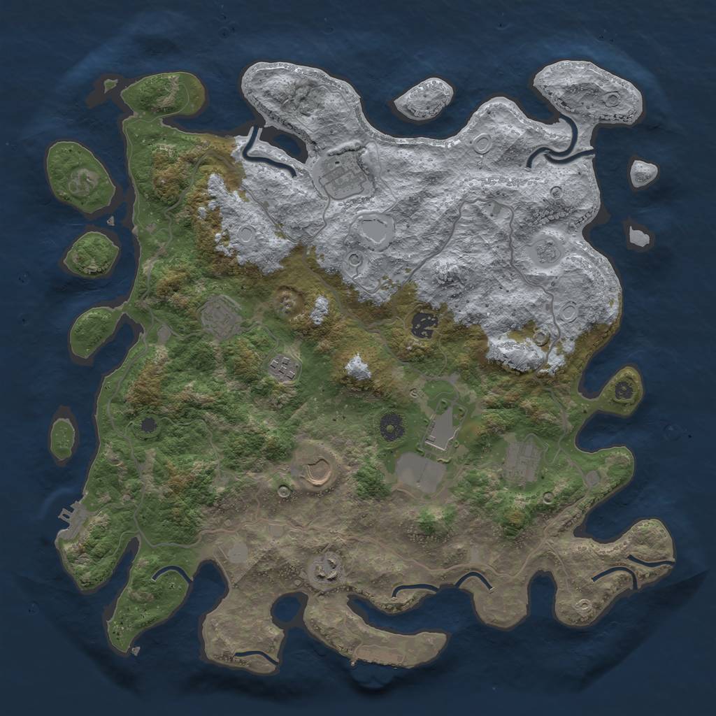 Rust Map: Procedural Map, Size: 4000, Seed: 74329410, 17 Monuments