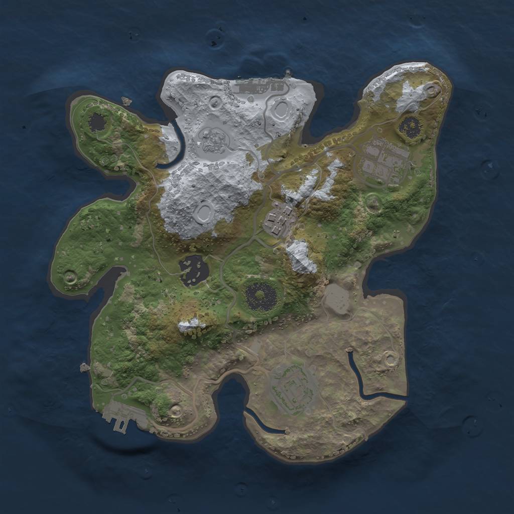 Rust Map: Procedural Map, Size: 2500, Seed: 1077888526, 12 Monuments