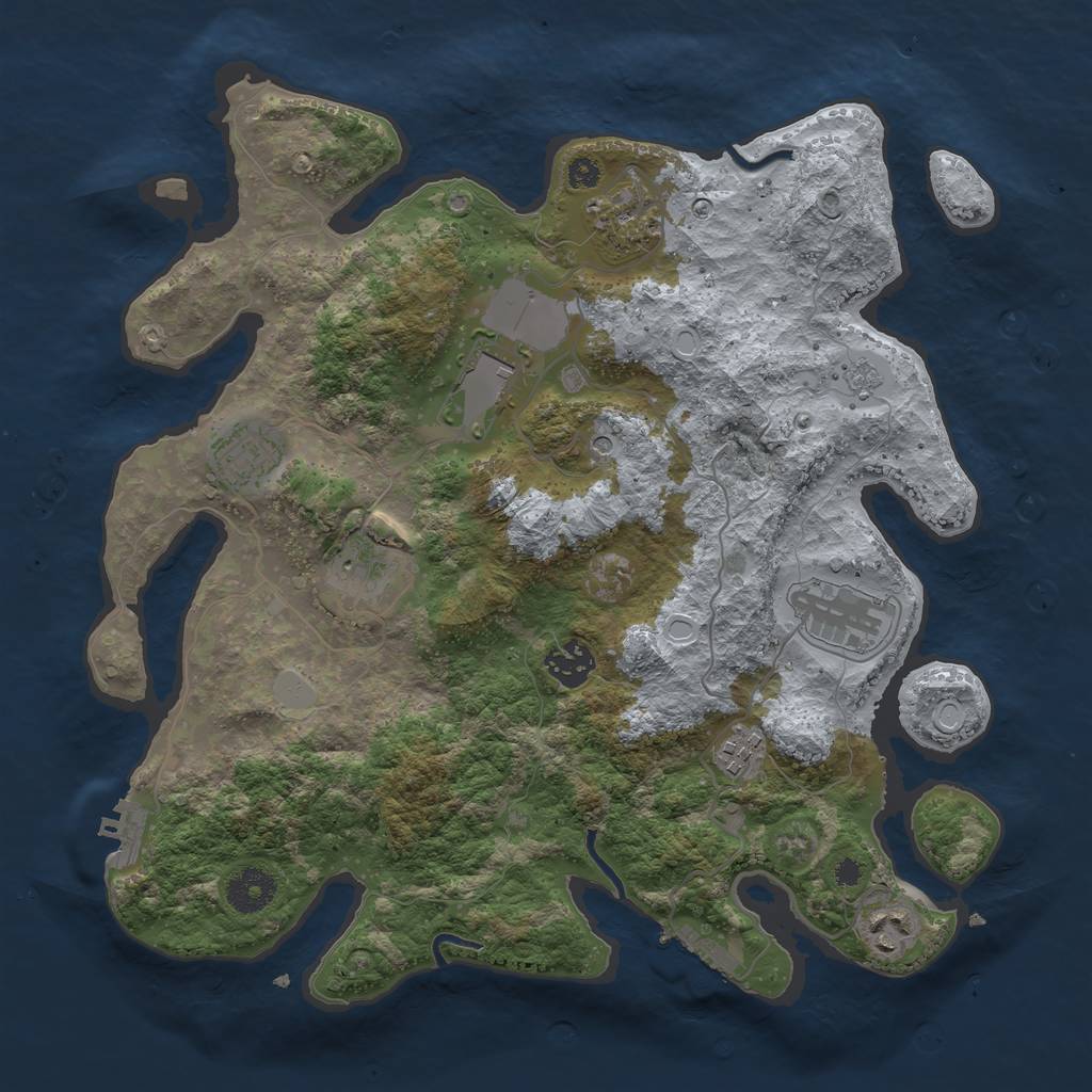 Rust Map: Procedural Map, Size: 3500, Seed: 27802833, 17 Monuments