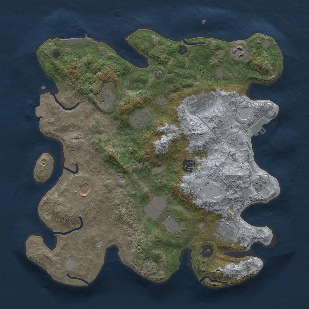 Rust Map: Procedural Map, Size: 3500, Seed: 2127288143, 17 Monuments
