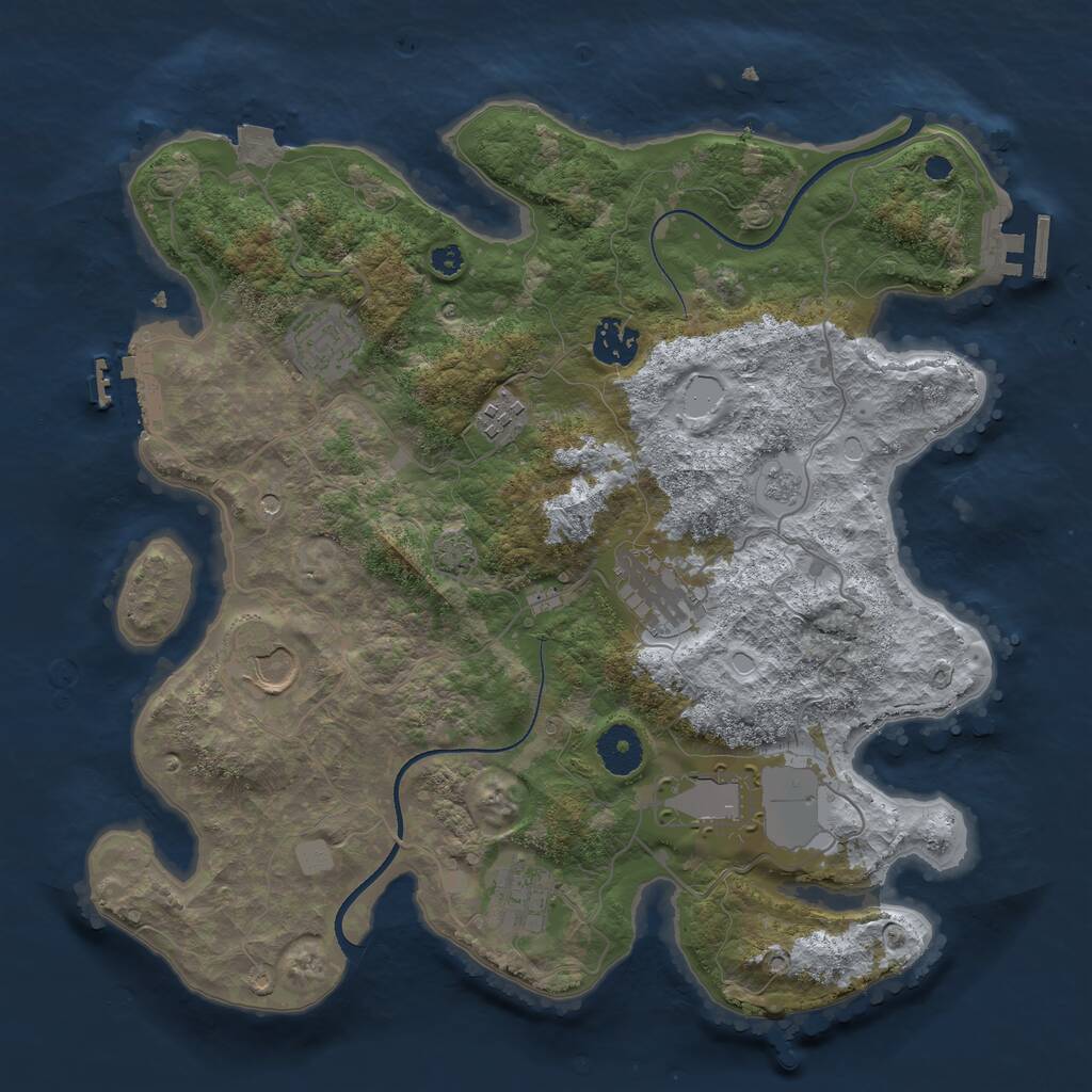 Rust Map: Procedural Map, Size: 3500, Seed: 2127288143, 13 Monuments