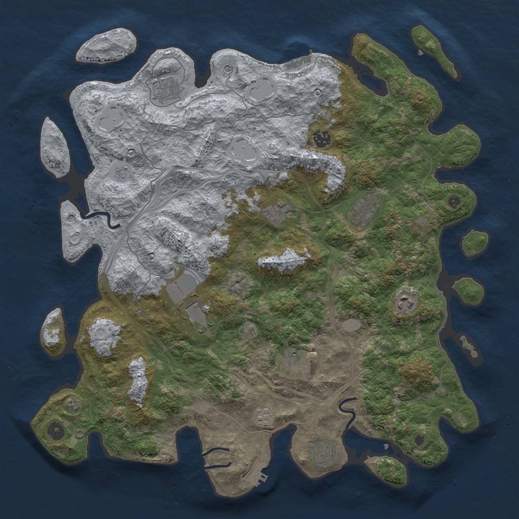 Rust Map: Procedural Map, Size: 4500, Seed: 249145, 16 Monuments