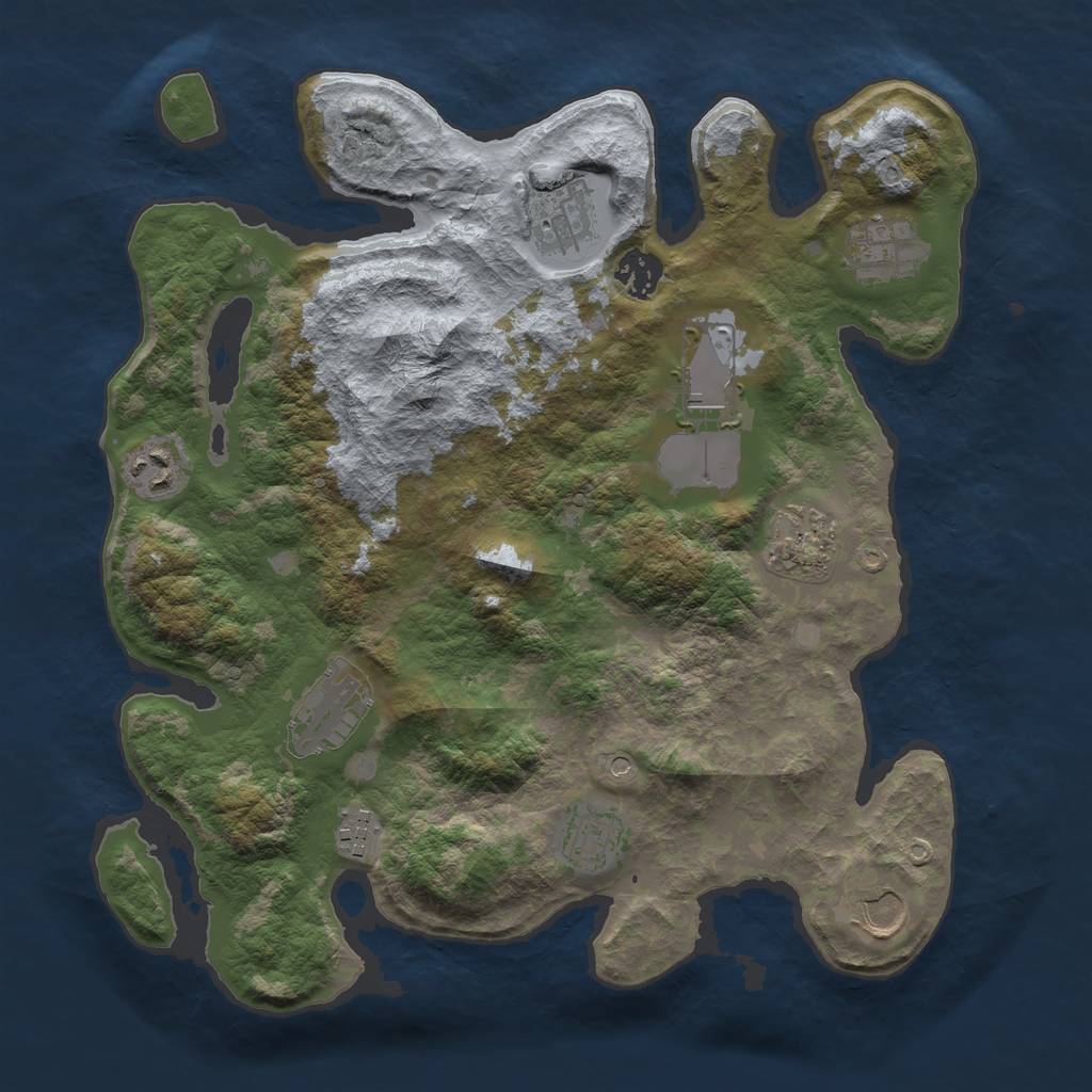 Rust Map: Barren, Size: 3500, Seed: 694229581, 13 Monuments