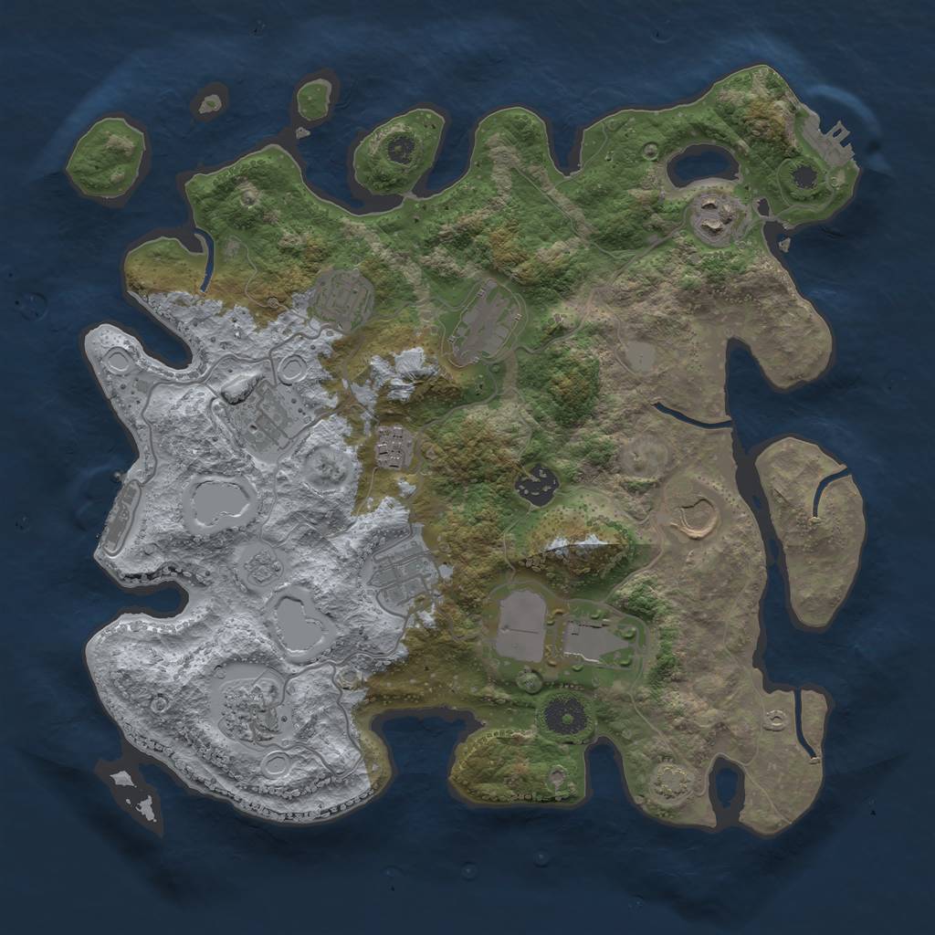 Rust Map: Procedural Map, Size: 3500, Seed: 77639473, 17 Monuments