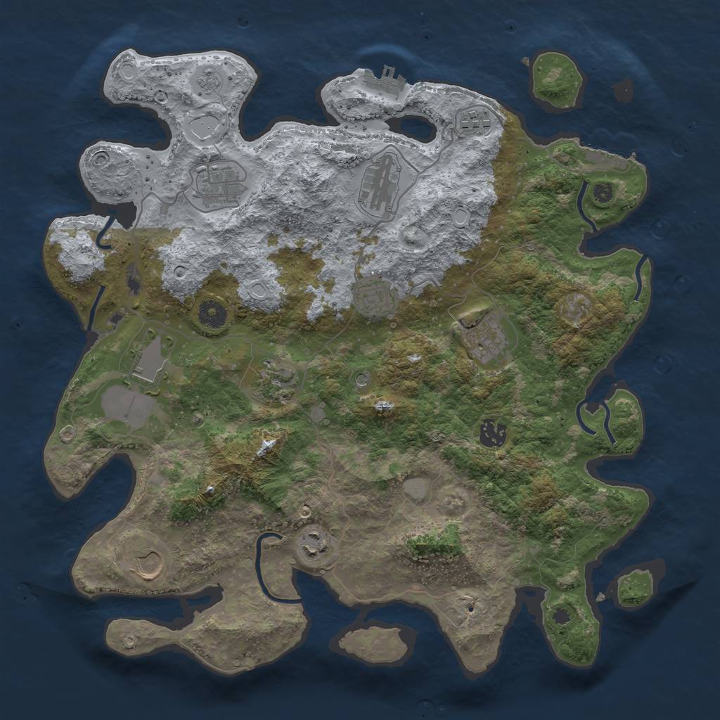 Rust Map: Procedural Map, Size: 3800, Seed: 43563636, 19 Monuments