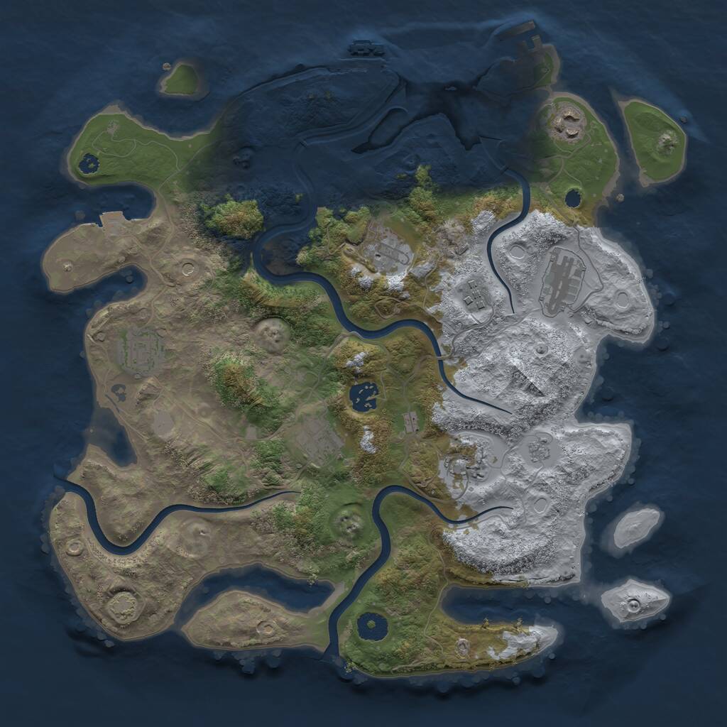 Rust Map: Procedural Map, Size: 3650, Seed: 1223005312, 14 Monuments