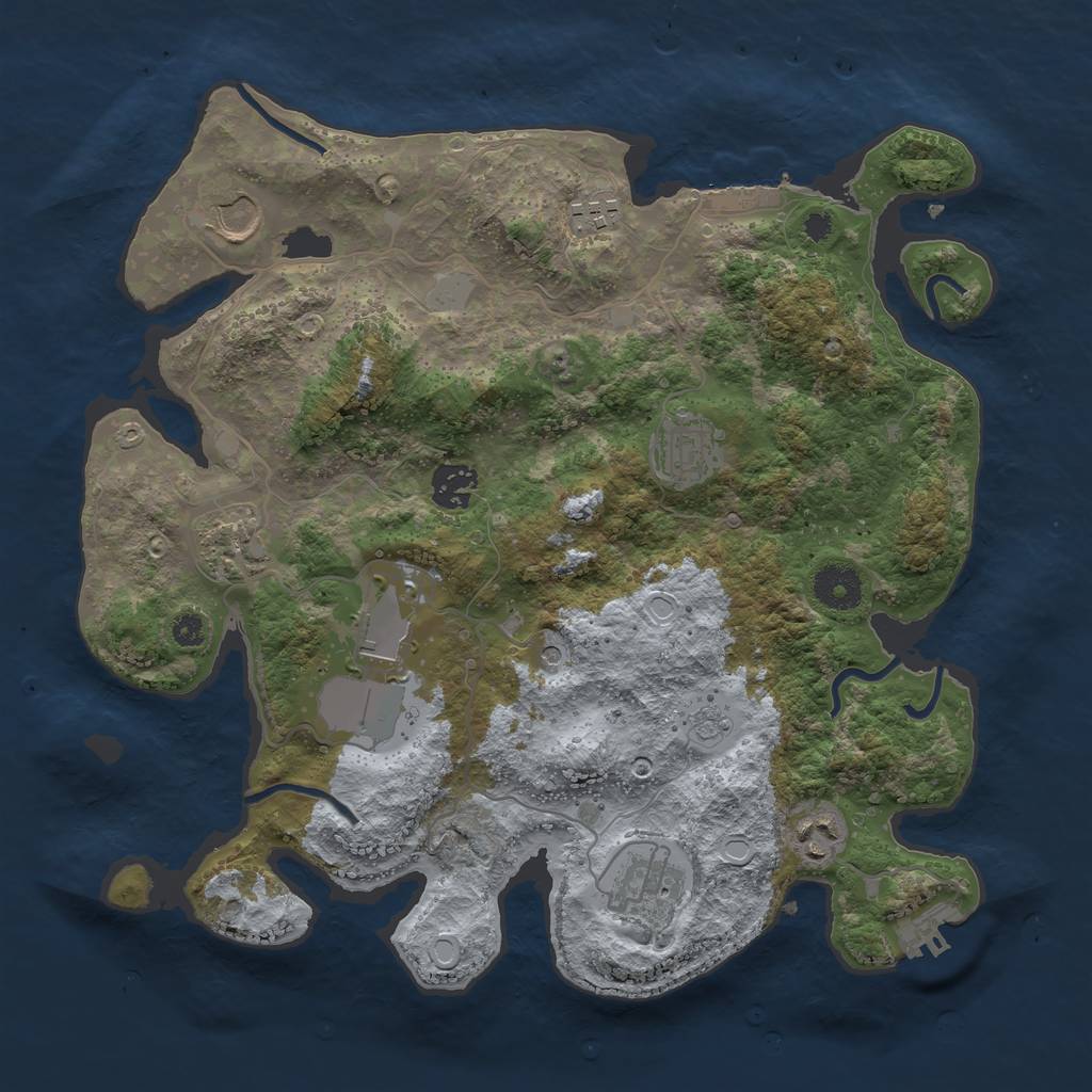 Rust Map: Procedural Map, Size: 3500, Seed: 53405687, 17 Monuments