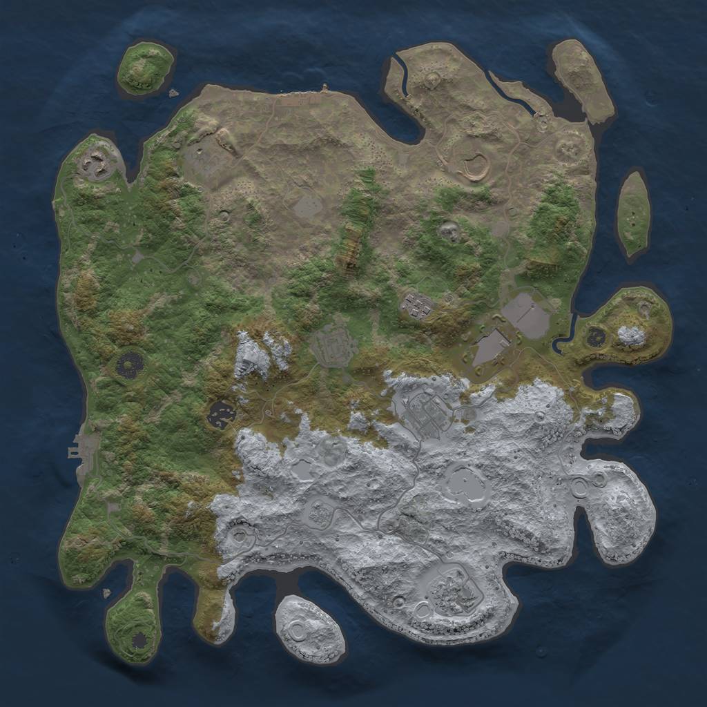 Rust Map: Procedural Map, Size: 3889, Seed: 2023, 18 Monuments