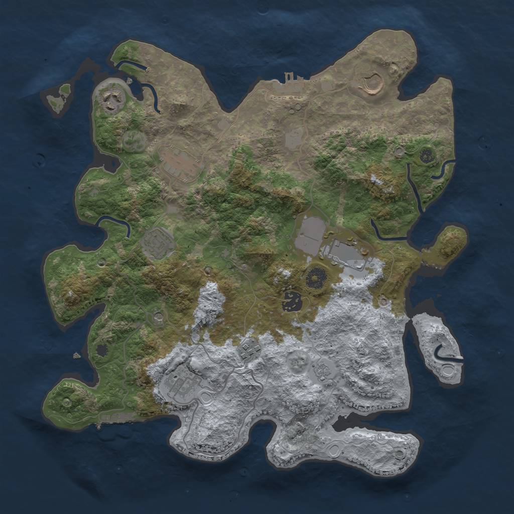 Rust Map: Procedural Map, Size: 3650, Seed: 74671773, 17 Monuments