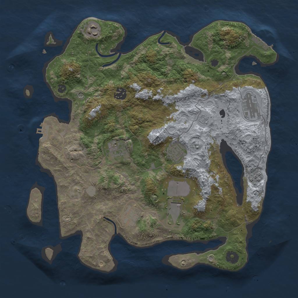 Rust Map: Procedural Map, Size: 3500, Seed: 72520880, 17 Monuments