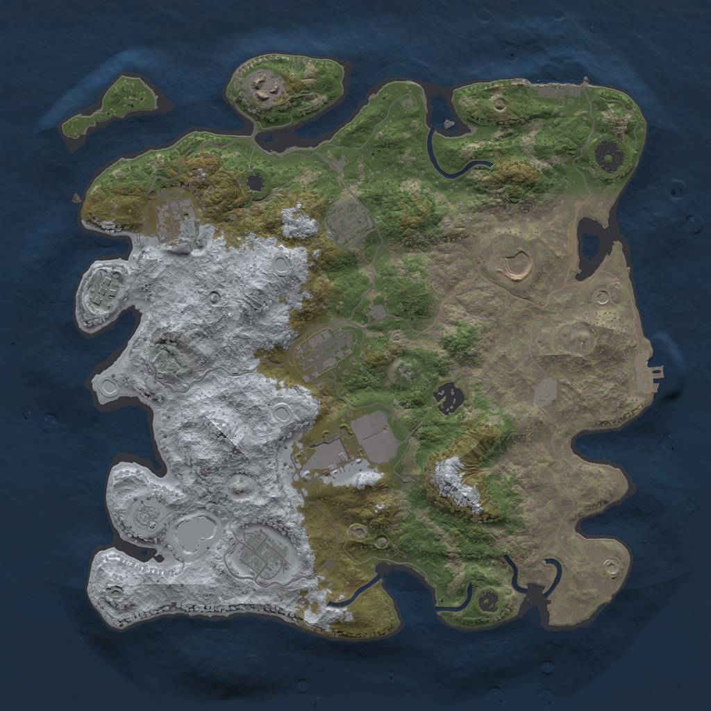Rust Map: Procedural Map, Size: 3600, Seed: 83201446, 18 Monuments