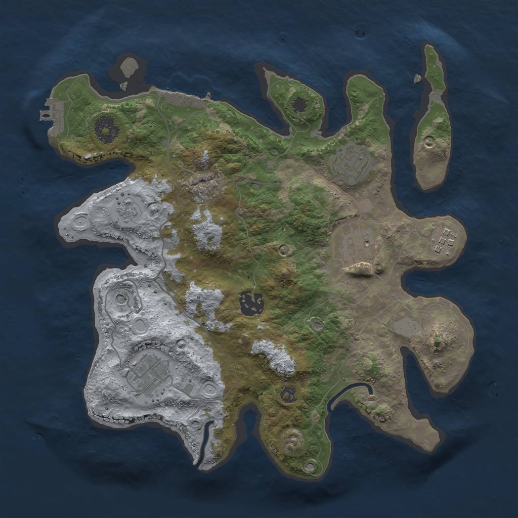 Rust Map: Procedural Map, Size: 3000, Seed: 45454545, 12 Monuments