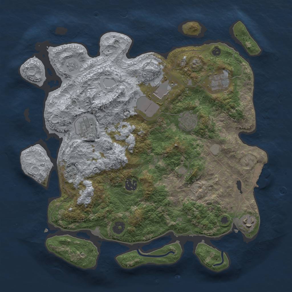 Rust Map: Procedural Map, Size: 3500, Seed: 8477, 12 Monuments