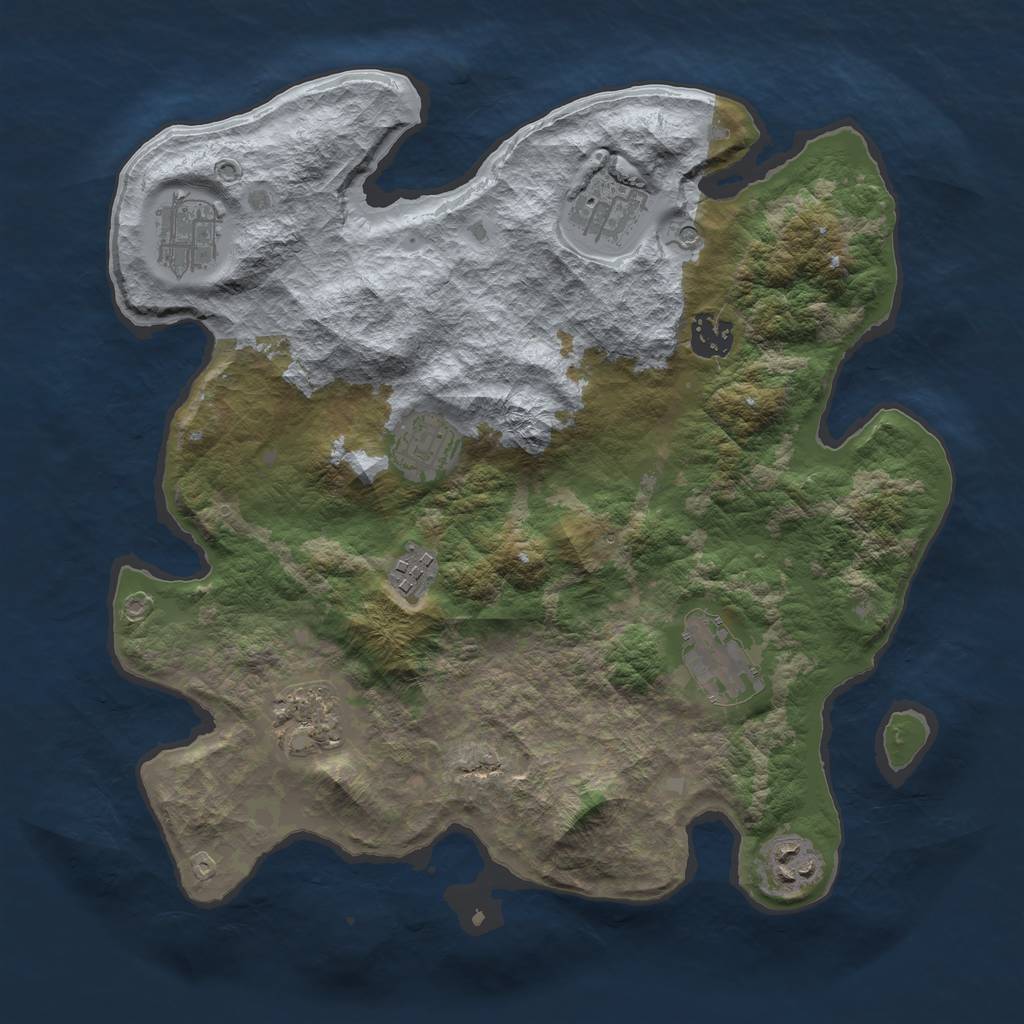 Rust Map: Barren, Size: 3400, Seed: 280547, 11 Monuments