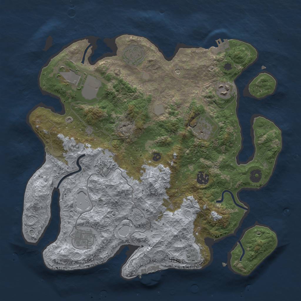 Rust Map: Procedural Map, Size: 3500, Seed: 31132413, 17 Monuments