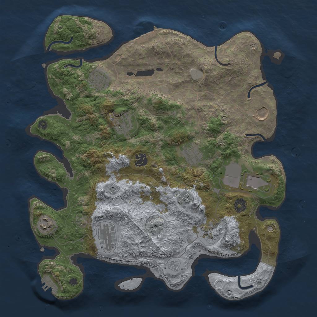 Rust Map: Procedural Map, Size: 3500, Seed: 1045707011, 17 Monuments