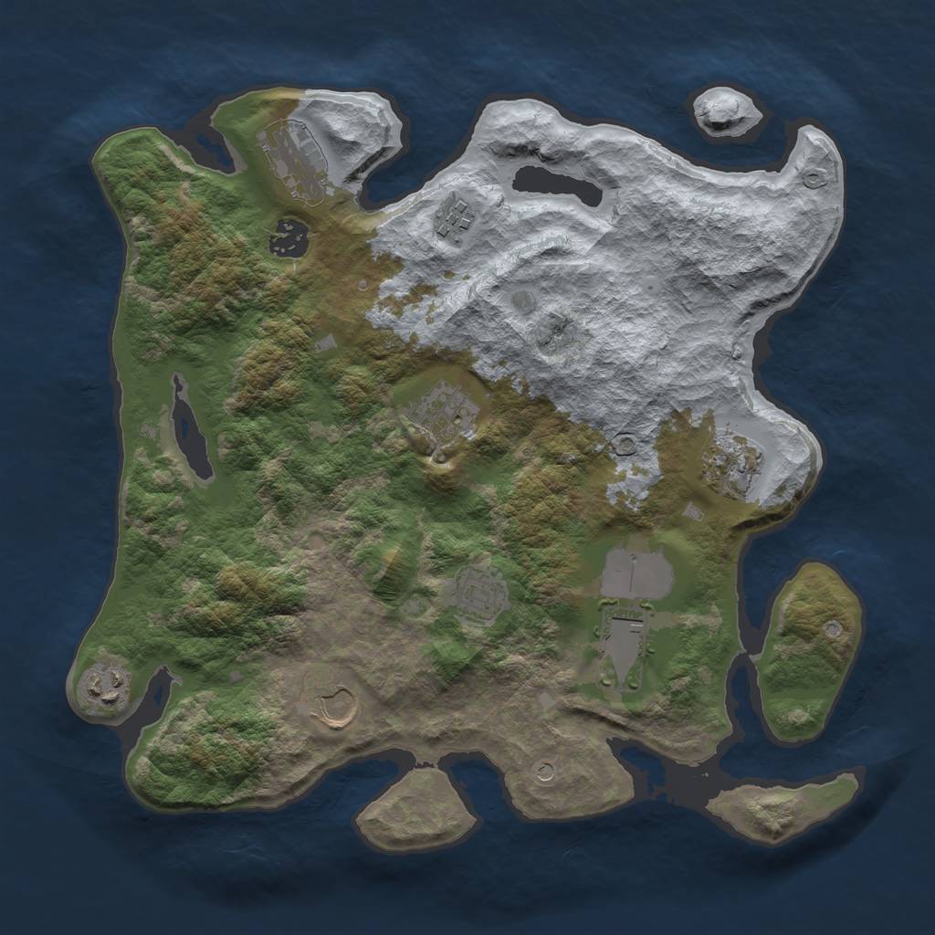 Rust Map: Barren, Size: 3500, Seed: 1502707676, 12 Monuments