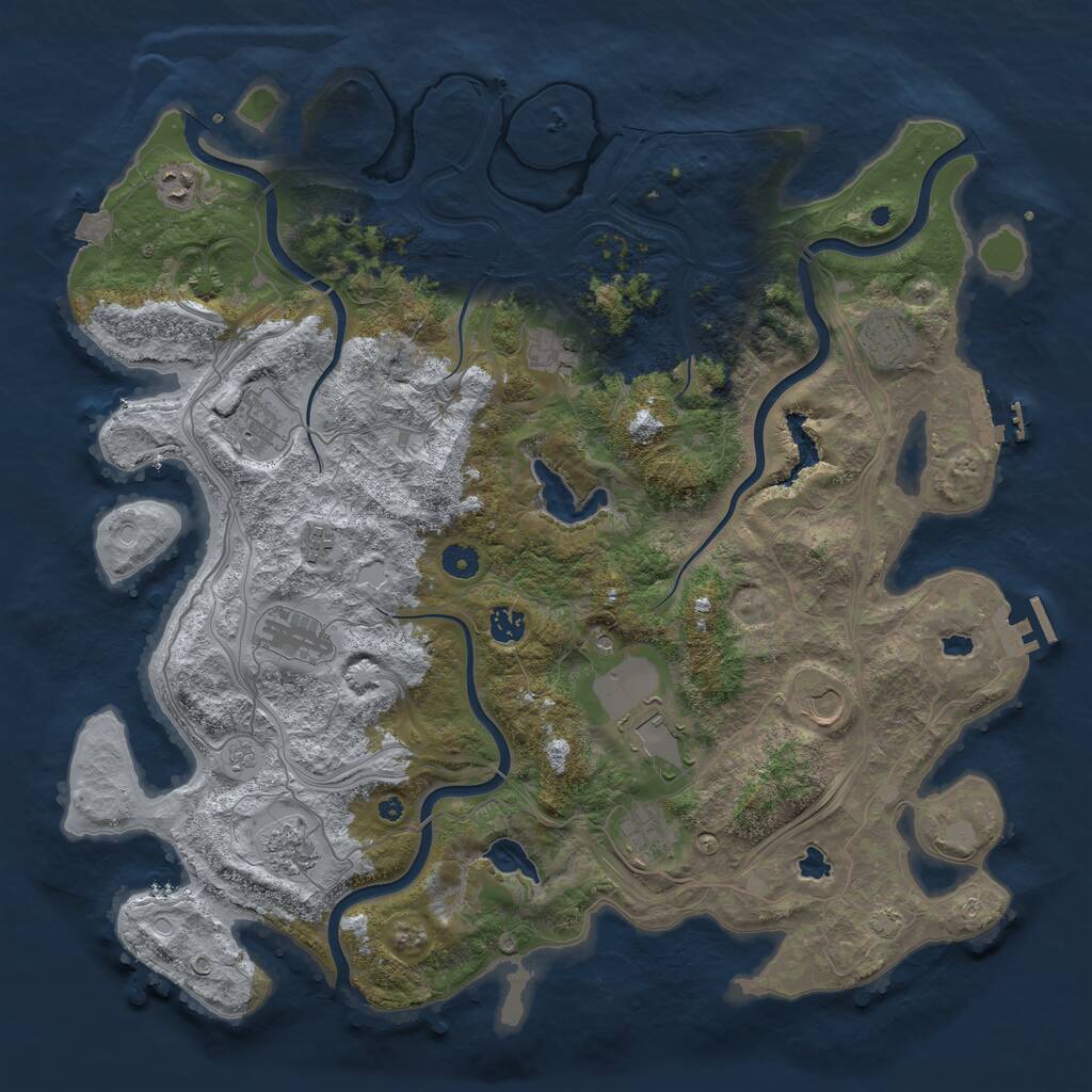 Rust Map: Procedural Map, Size: 4500, Seed: 1354128404, 17 Monuments