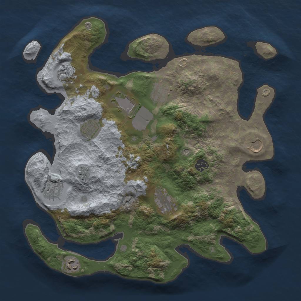 Rust Map: Barren, Size: 3500, Seed: 718136885, 13 Monuments