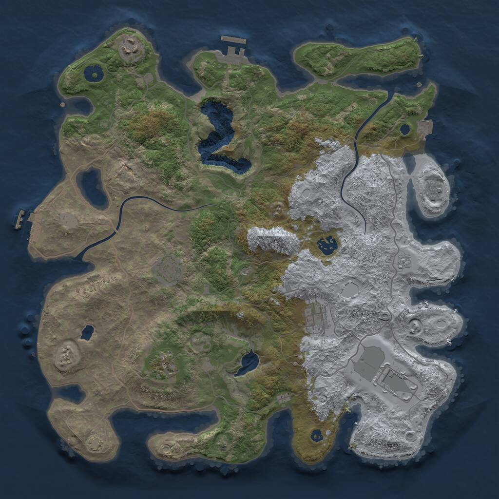 Rust Map: Procedural Map, Size: 4000, Seed: 238034327, 13 Monuments