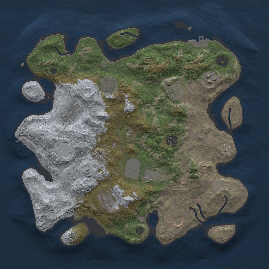 Rust Map: Procedural Map, Size: 3500, Seed: 651645, 16 Monuments