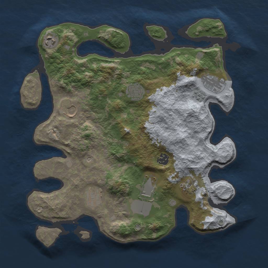 Rust Map: Barren, Size: 3500, Seed: 61968479, 12 Monuments