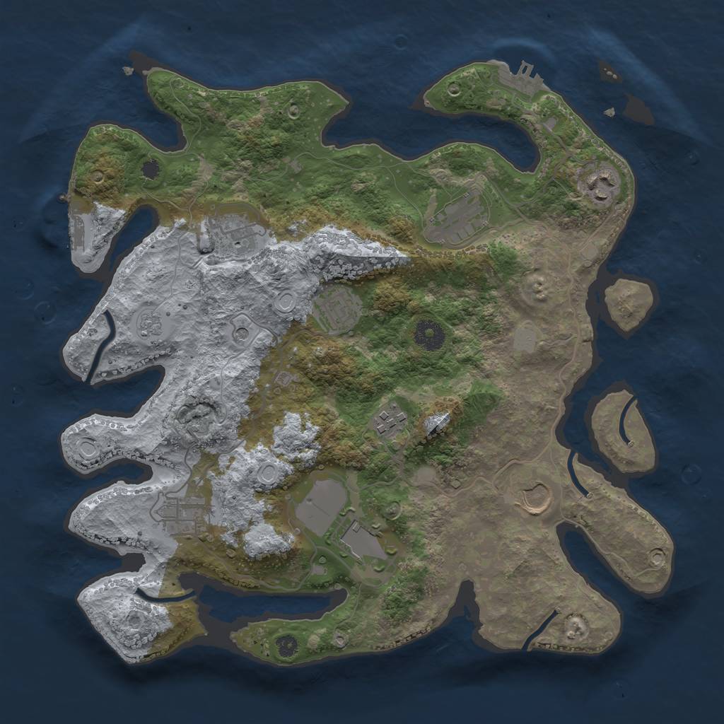 Rust Map: Procedural Map, Size: 3500, Seed: 69432816, 17 Monuments