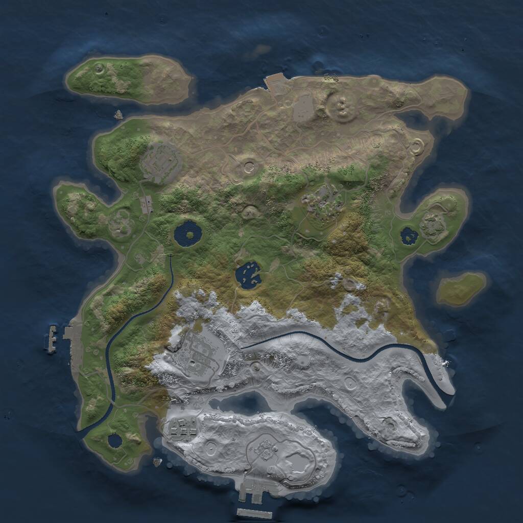 Rust Map: Procedural Map, Size: 3000, Seed: 1051921407, 11 Monuments
