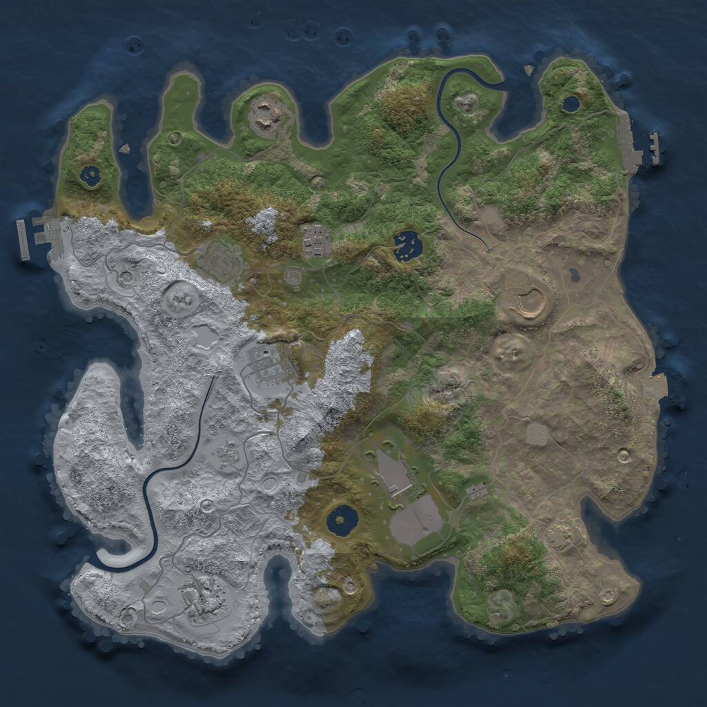 Rust Map: Procedural Map, Size: 3500, Seed: 1111047643, 14 Monuments