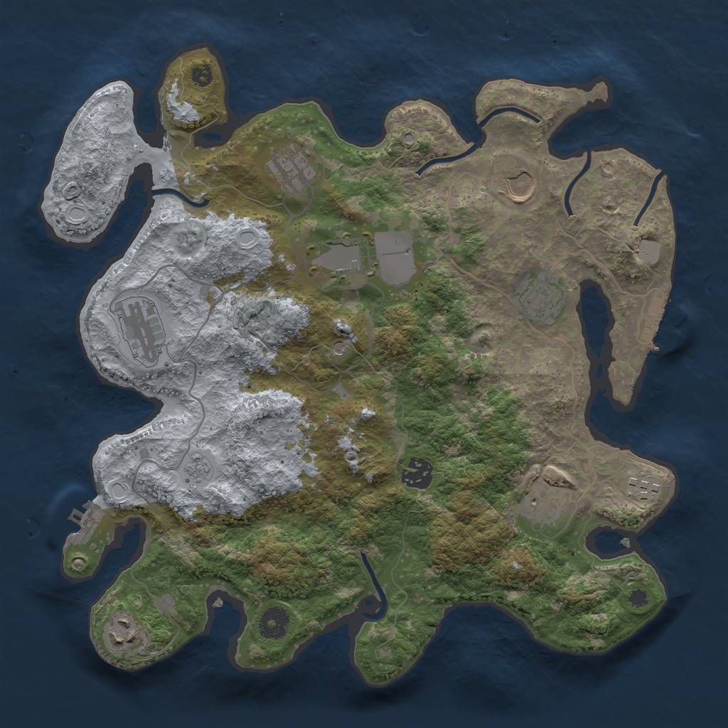Rust Map: Procedural Map, Size: 3500, Seed: 33293301, 16 Monuments