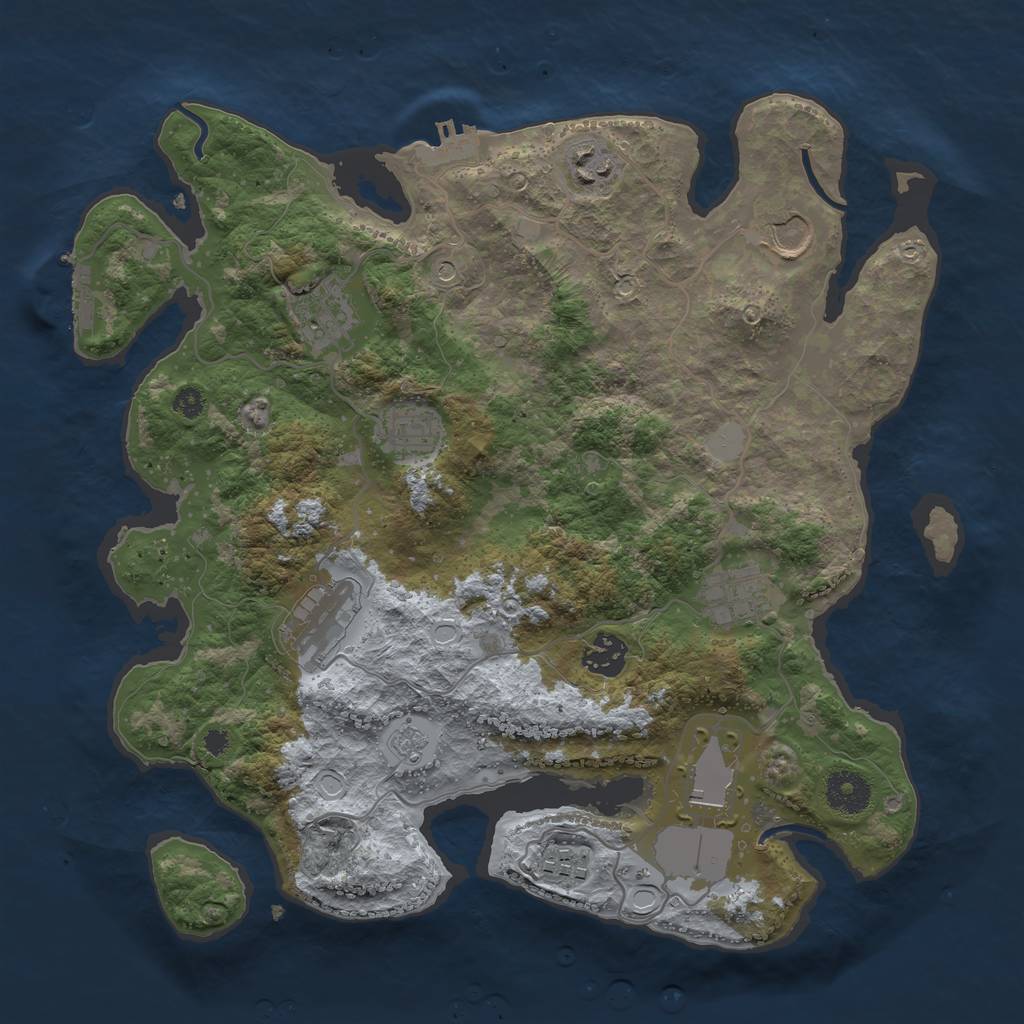 Rust Map: Procedural Map, Size: 3500, Seed: 1706276646, 18 Monuments