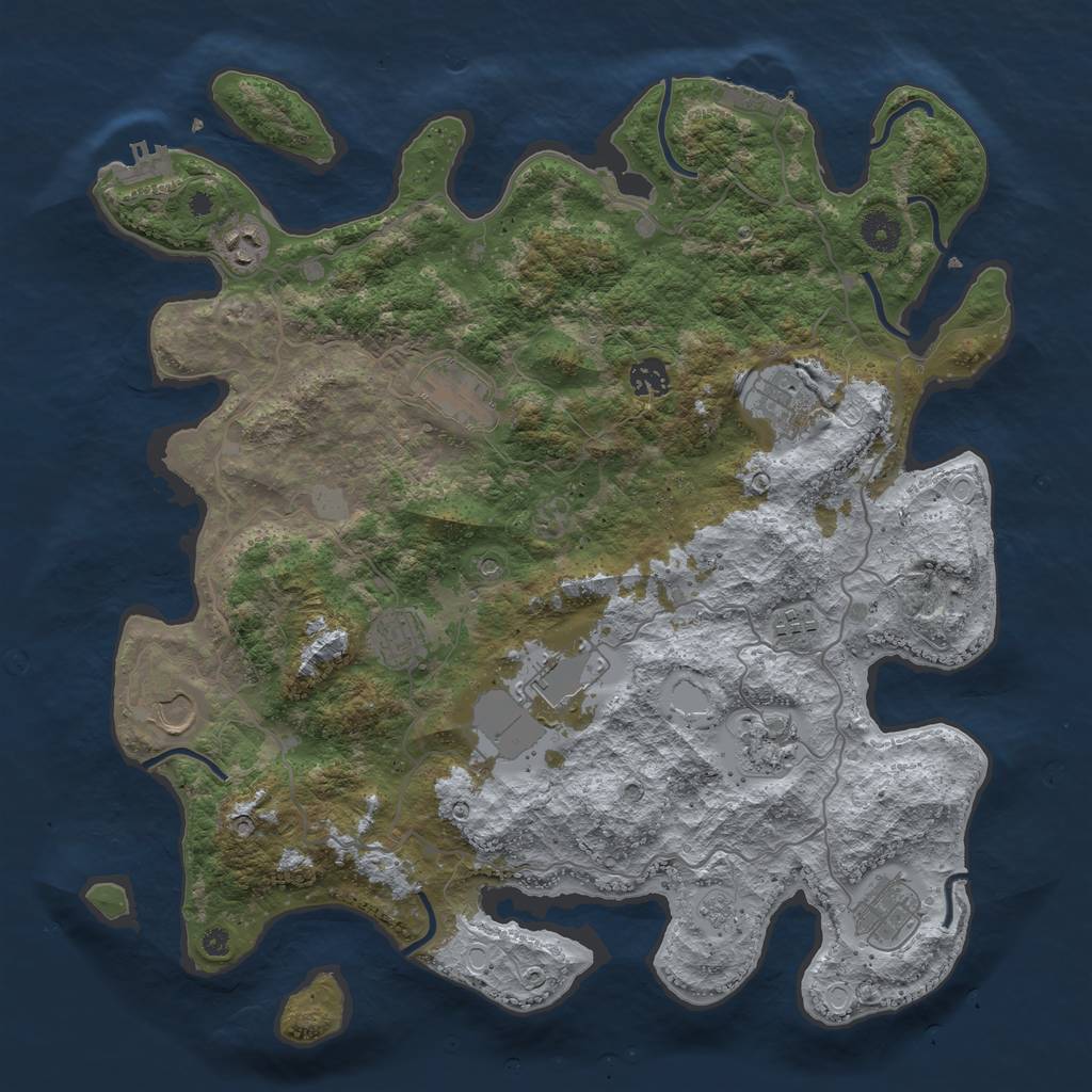 Rust Map: Procedural Map, Size: 4050, Seed: 1323528624, 19 Monuments