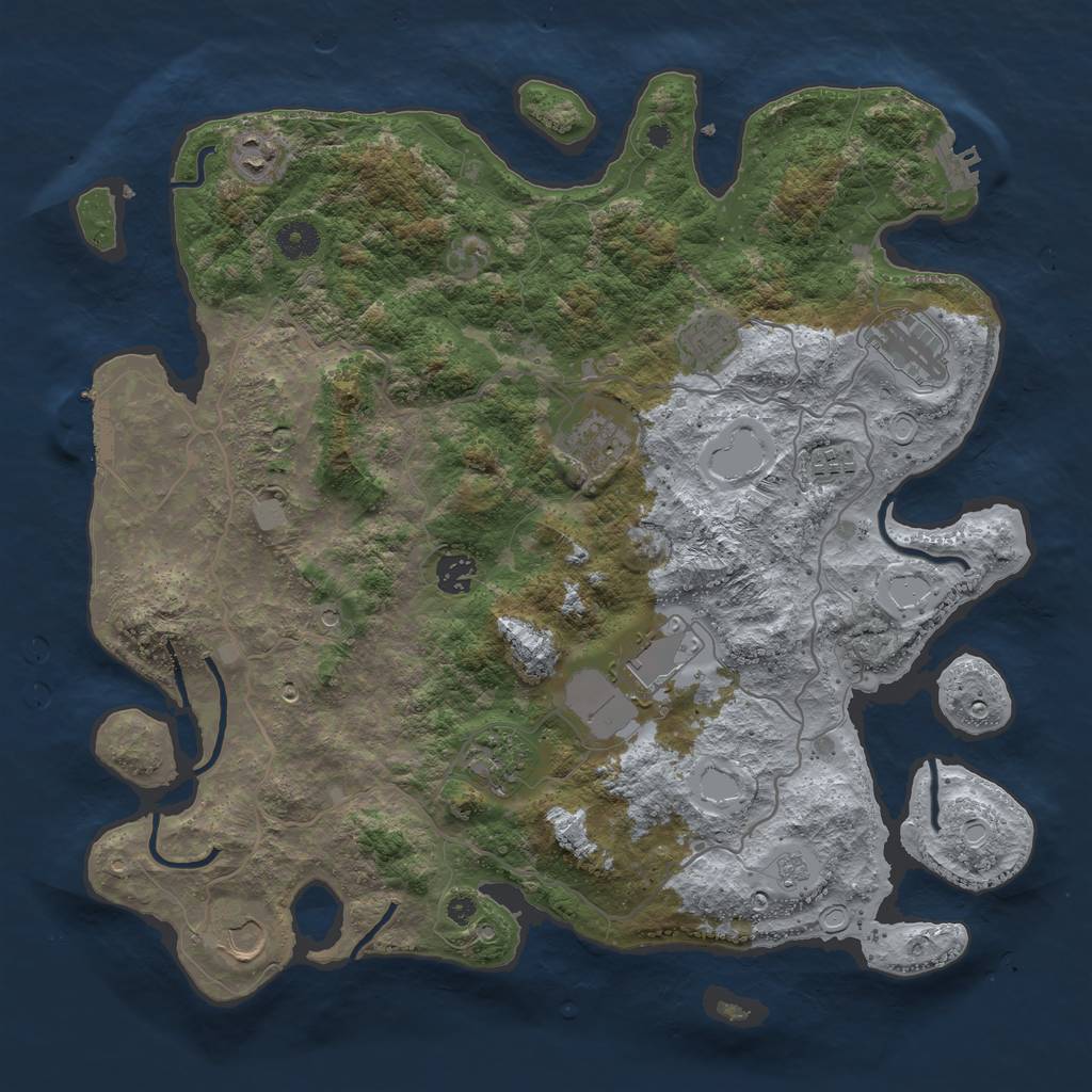 Rust Map: Procedural Map, Size: 4000, Seed: 1341648641, 18 Monuments