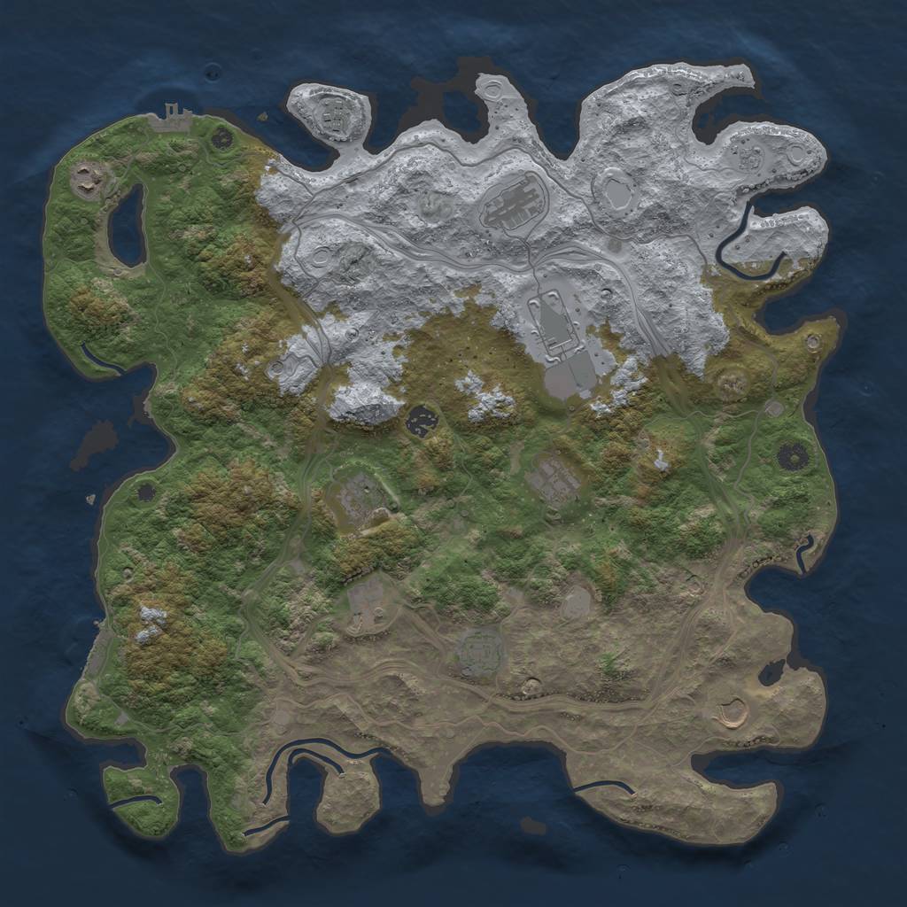 Rust Map: Procedural Map, Size: 4500, Seed: 1400353708, 19 Monuments