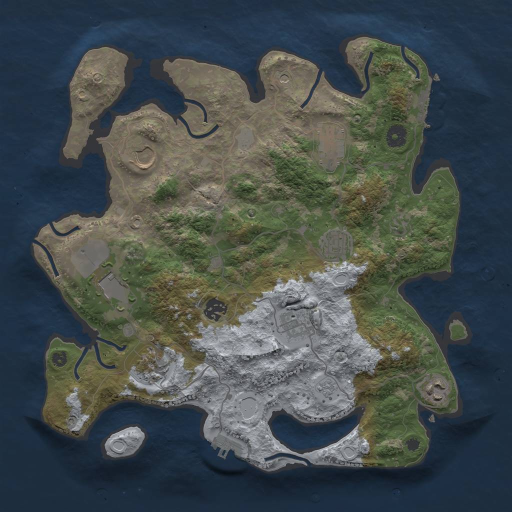 Rust Map: Procedural Map, Size: 3500, Seed: 83570570, 17 Monuments