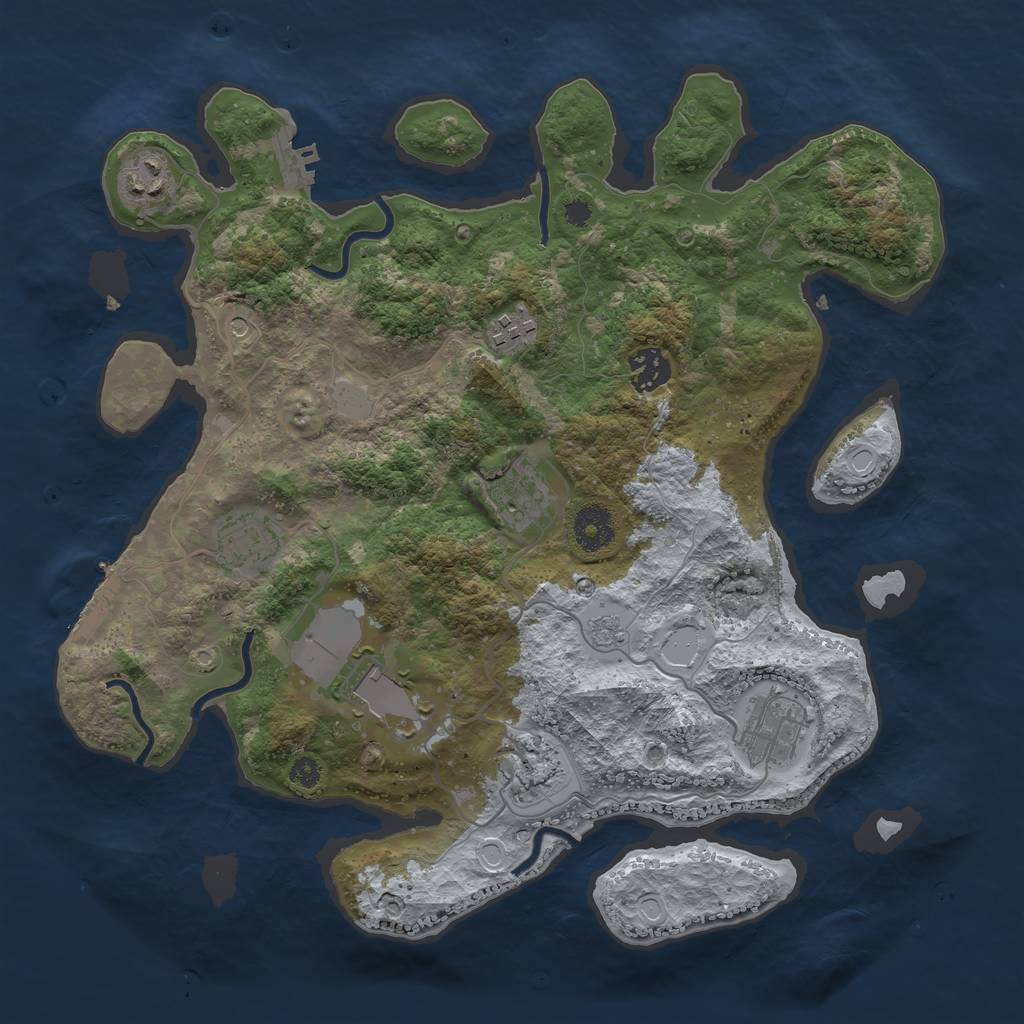 Rust Map: Procedural Map, Size: 3500, Seed: 97638470, 17 Monuments
