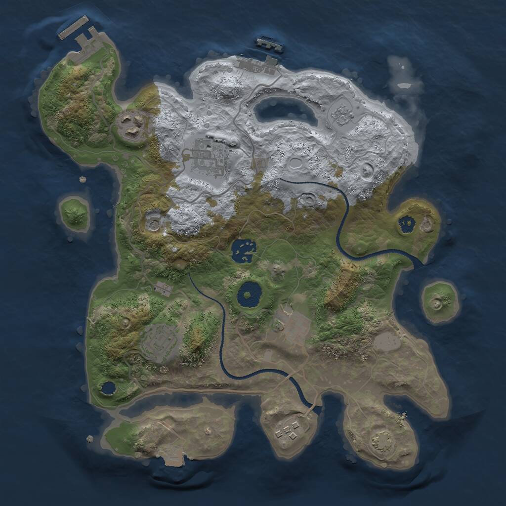 Rust Map: Procedural Map, Size: 3000, Seed: 2114302543, 12 Monuments