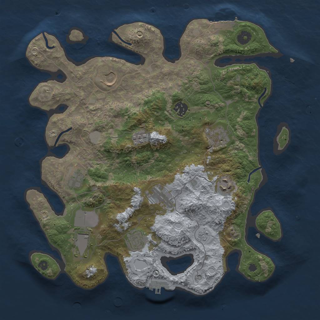 Rust Map: Procedural Map, Size: 3500, Seed: 75454101, 18 Monuments