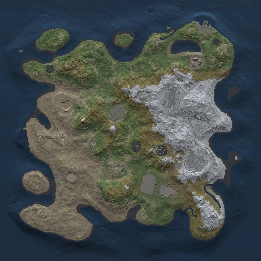 Rust Map: Procedural Map, Size: 3500, Seed: 60086250, 17 Monuments
